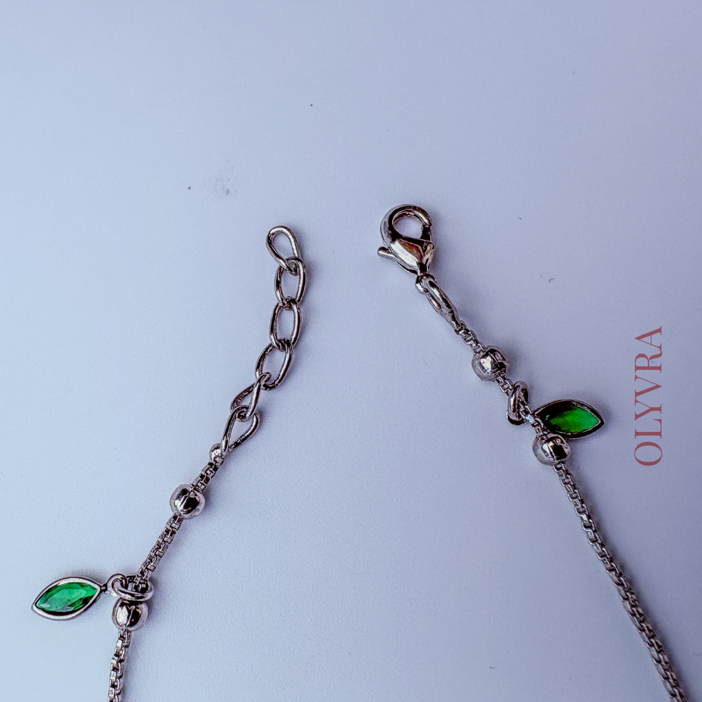 Silver-Tone Leaf Charm Bracelet with Green Accents