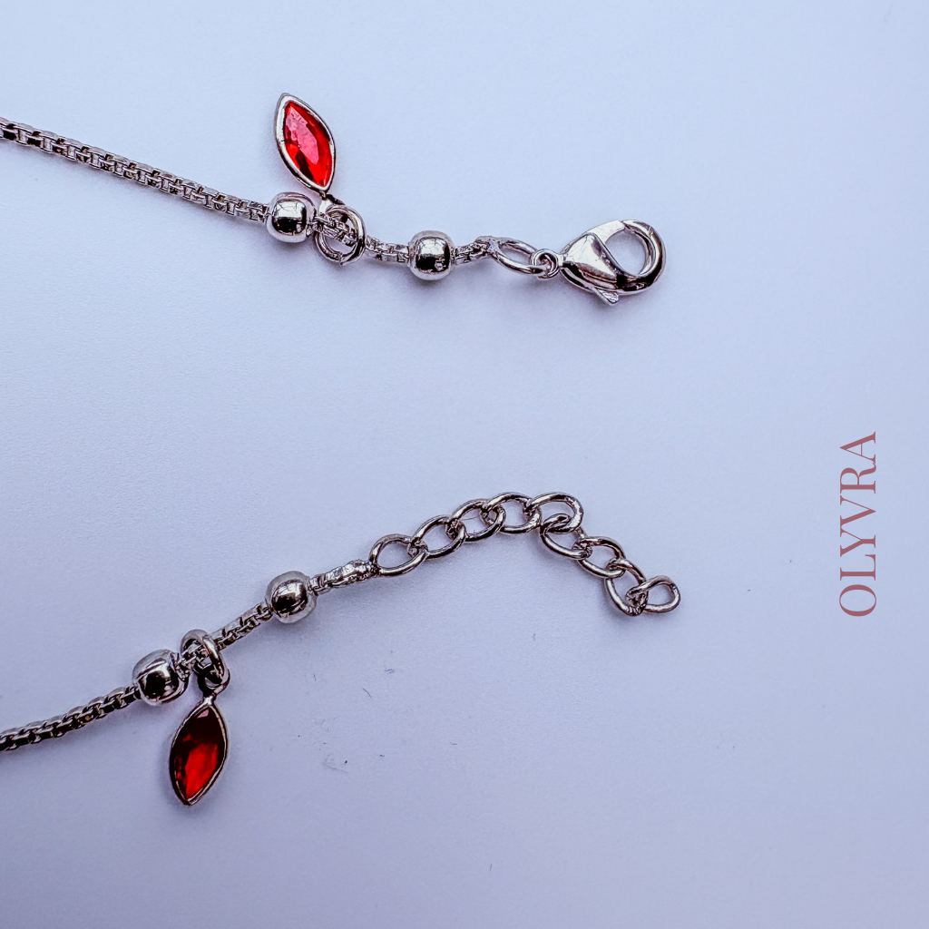Silver-Tone Leaf Charm Bracelet with Red Accents | Olyvra