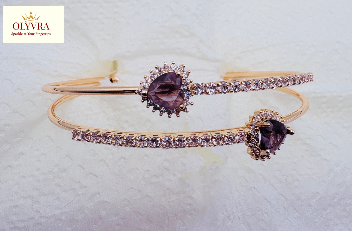 Rose Gold-plated deep purple stones open bangle |Olyvra