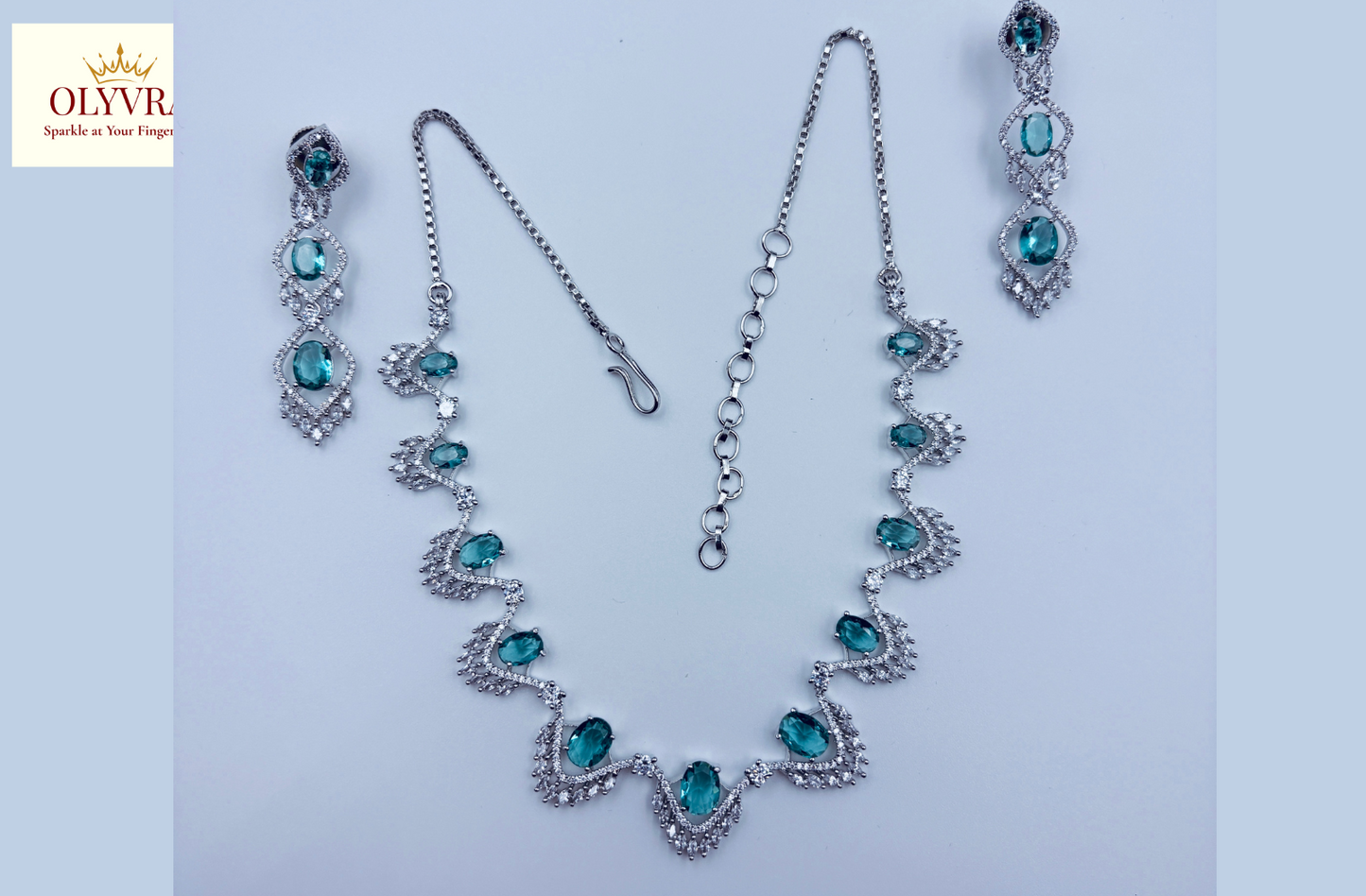Emerald Green Stone Necklace & Earrings Set | Olyvra