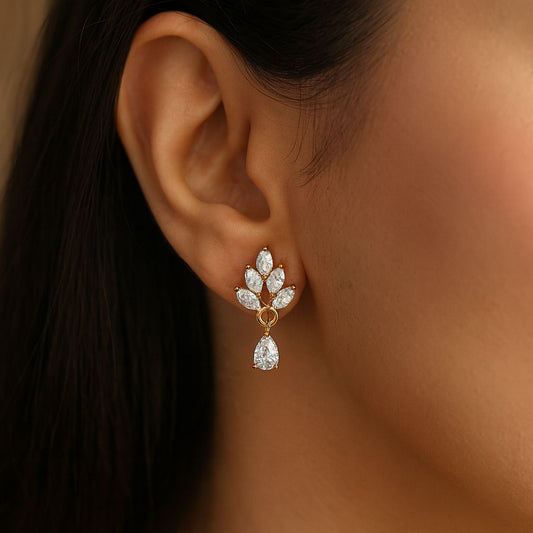 Classic Sparkle Gold-Plated AD Drop Earrings