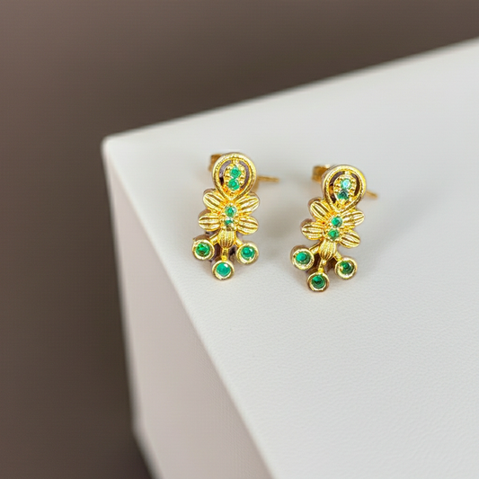Antique Gold-Plated Green Stone Drop Earrings