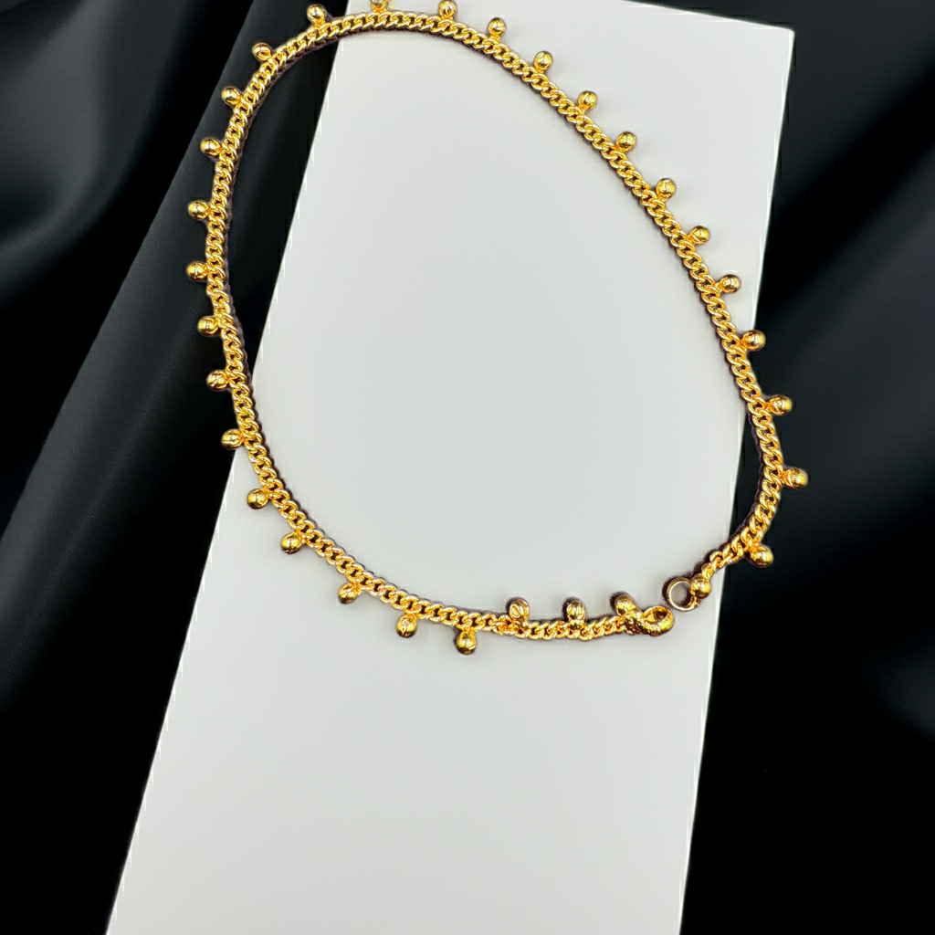 Golden Drop Charm Body Chain | Adjustable Beaded Curb Chain Size 10