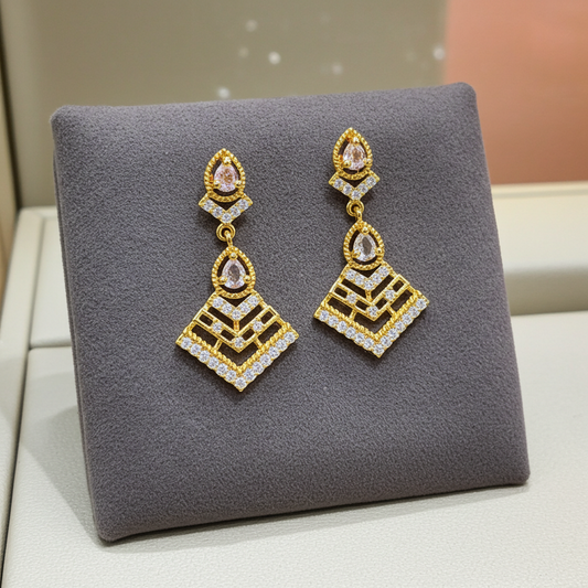 Gold-Plated Geometric AD Drop Earrings
