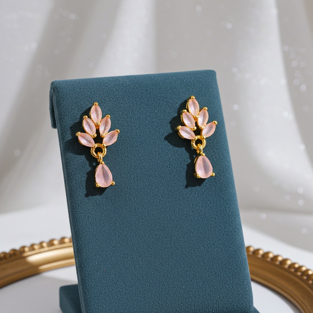 Elegant Pink Stone Gold-Plated Drop Earrings