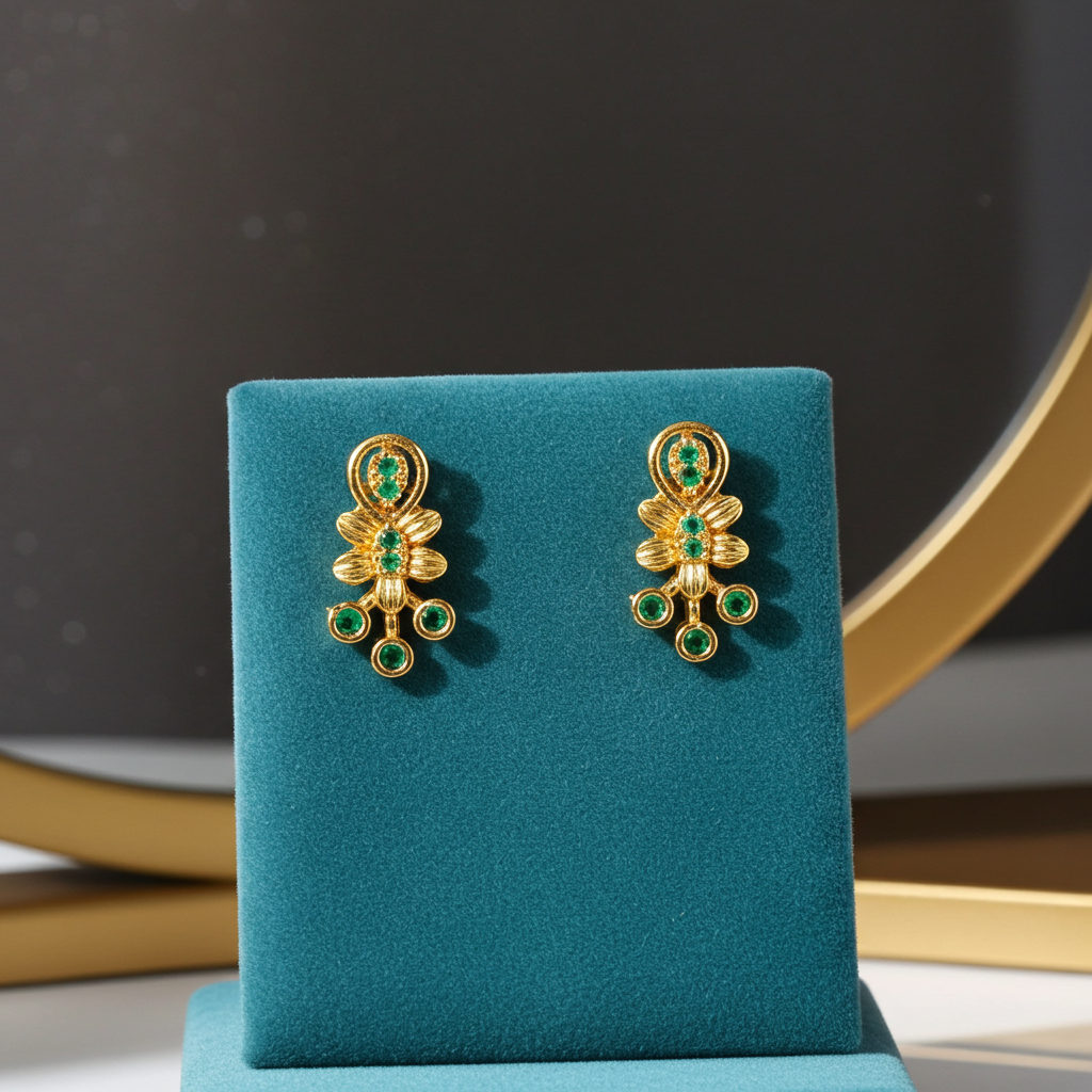 Antique Gold-Plated Green Stone Drop Earrings