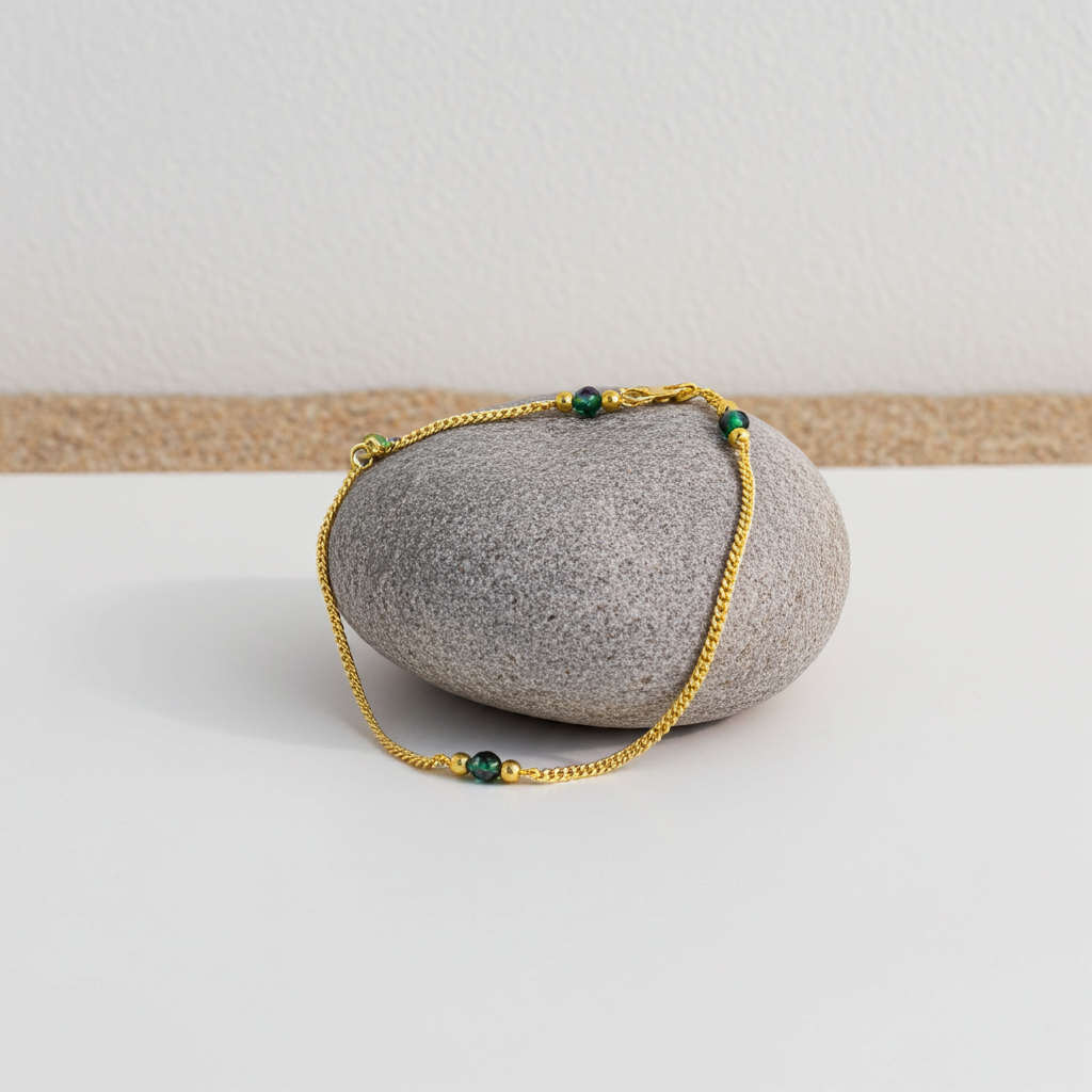 Elegant Gold-Plated Anklet Set with Green Beads