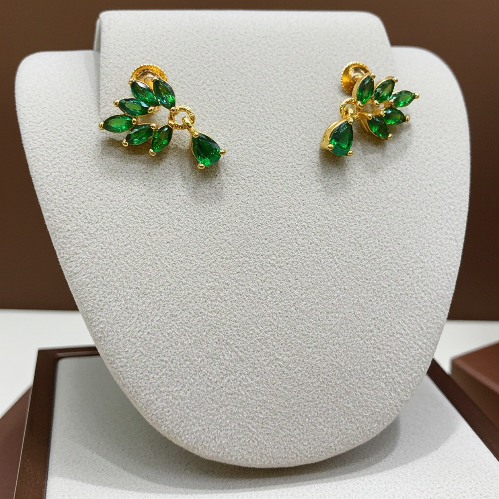 Elegant Gold-Plated Green AD Earrings