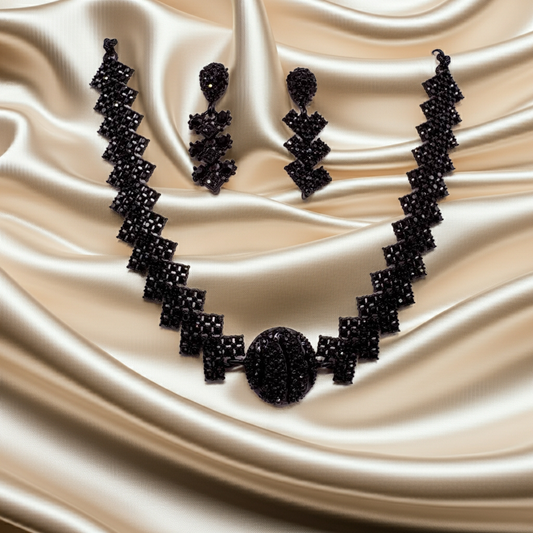 Black Crystal Pendant and Dangle Earring Set