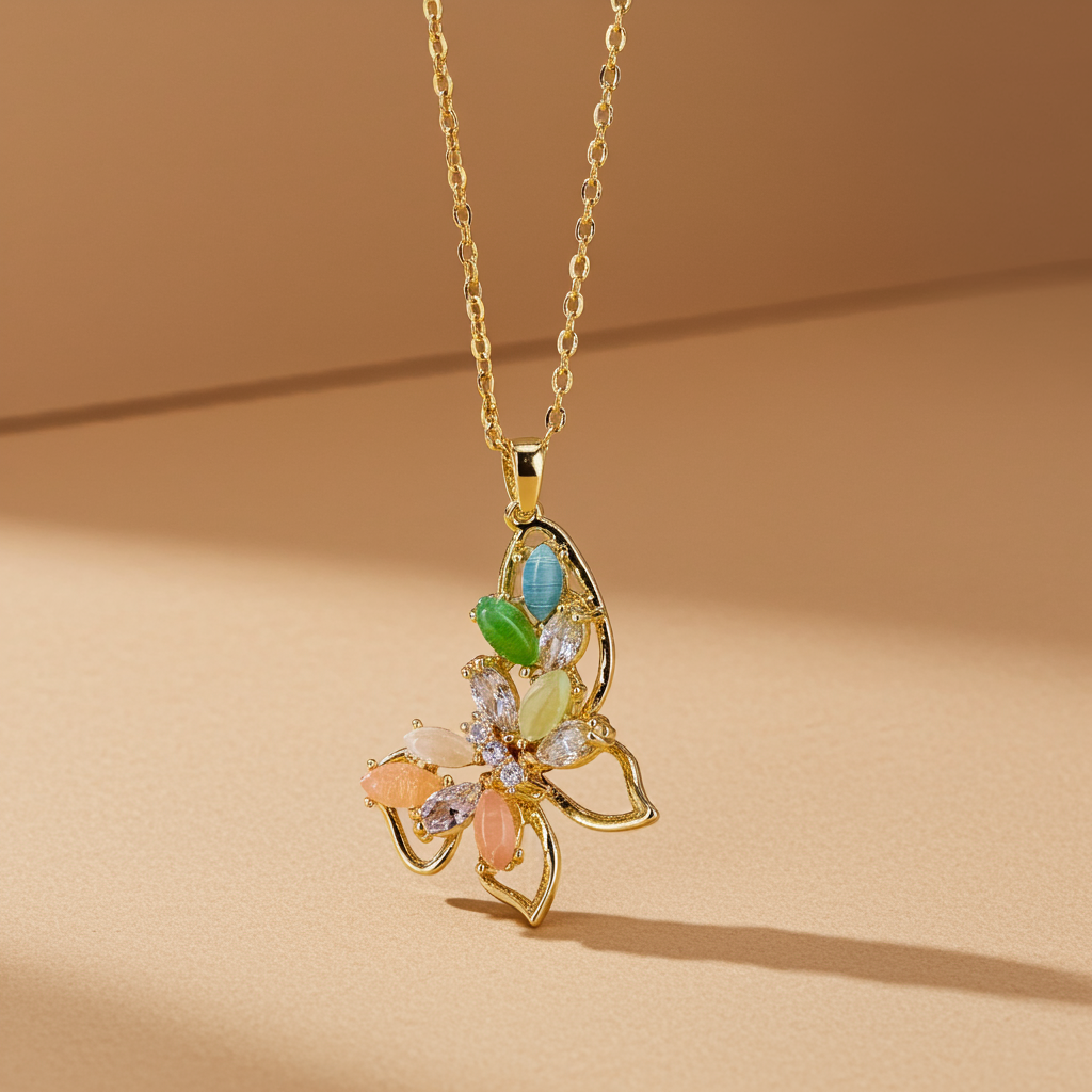 Colorful Butterfly Pendant Necklace | Olyvra