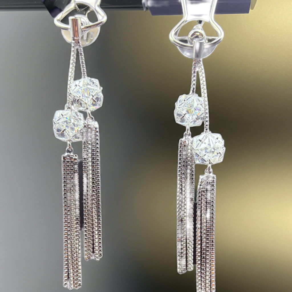 Crystal Ball Tassel Drop Earrings