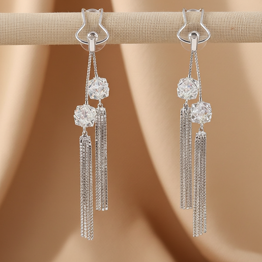 Crystal Ball Tassel Drop Earrings
