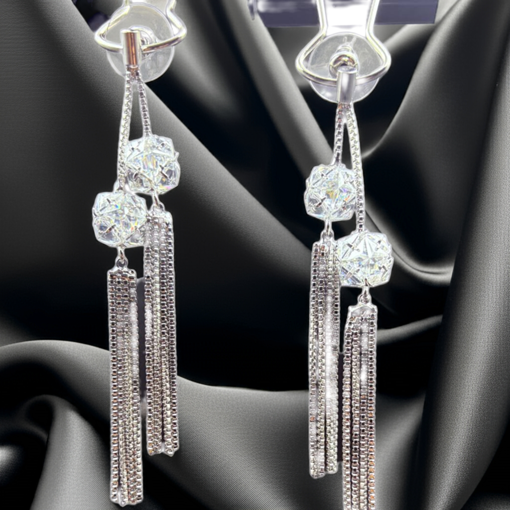 Crystal Ball Tassel Drop Earrings