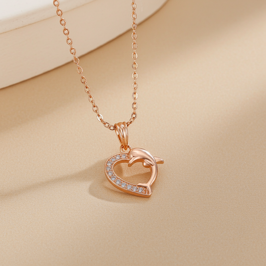 Dolphin Heart Pendant – Rose Gold Plated | Olyvra