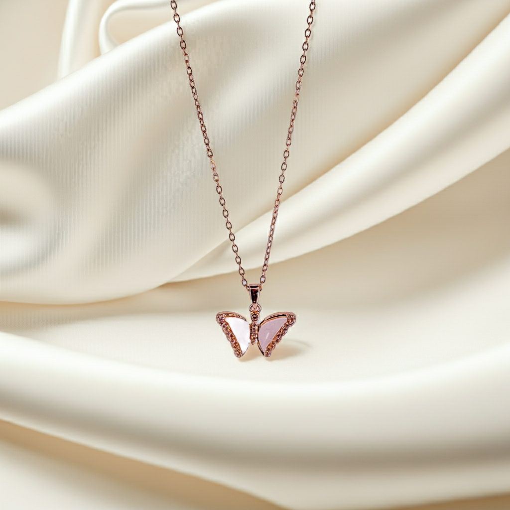 Elegant Rose Gold Butterfly Wing Pendant Olyvra