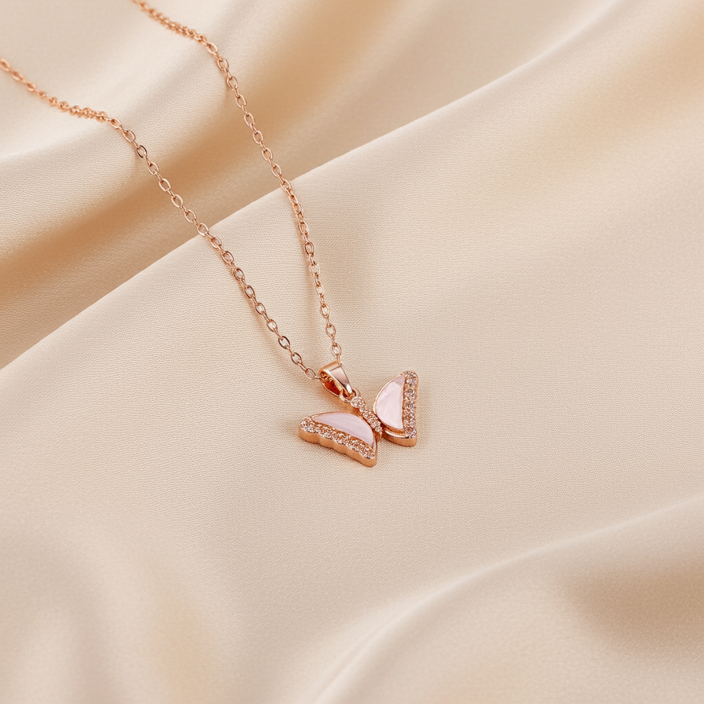 Elegant Rose Gold Butterfly Wing Pendant Olyvra