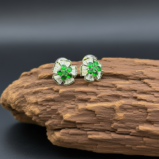 Emerald Green Floral Stud Earrings