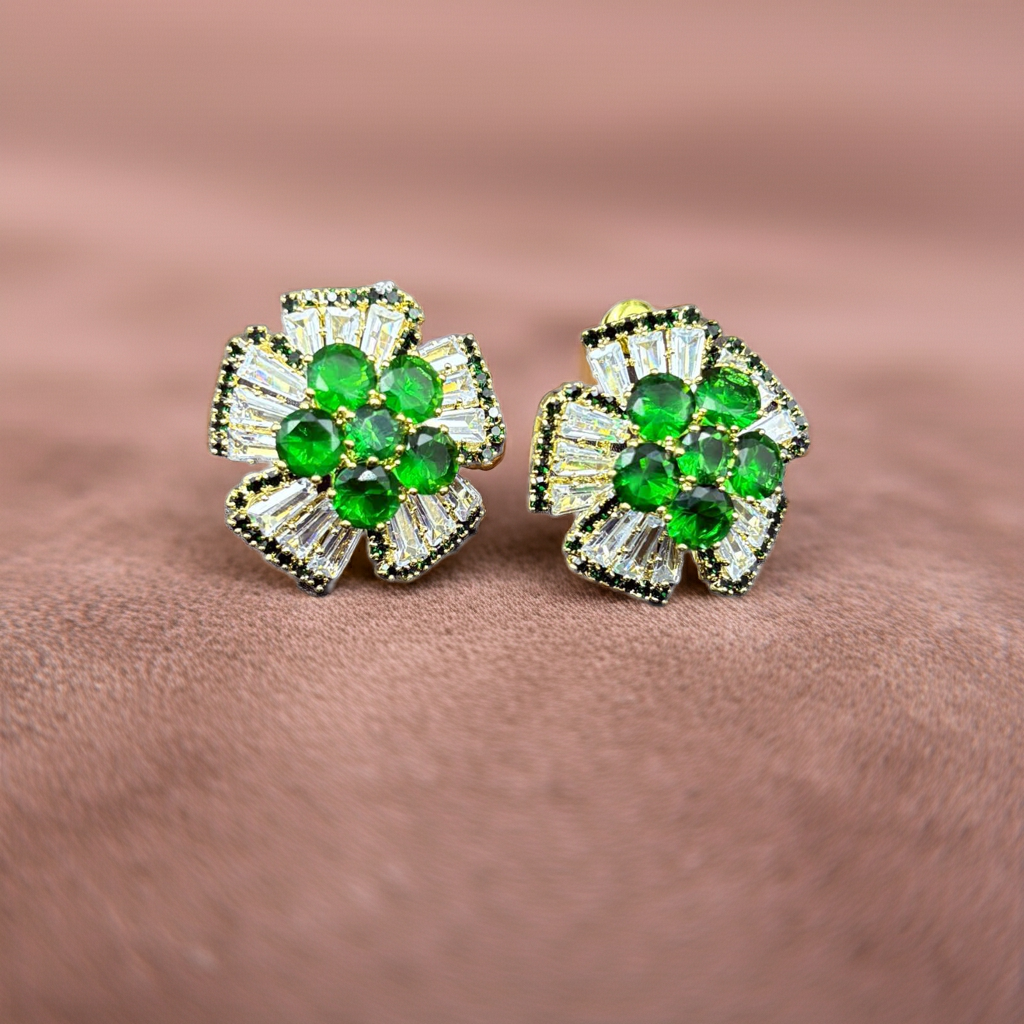 Emerald Green Floral Stud Earrings