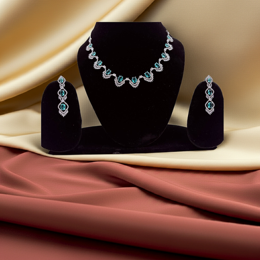 Emerald Green Stone Necklace & Earrings Set | Olyvra
