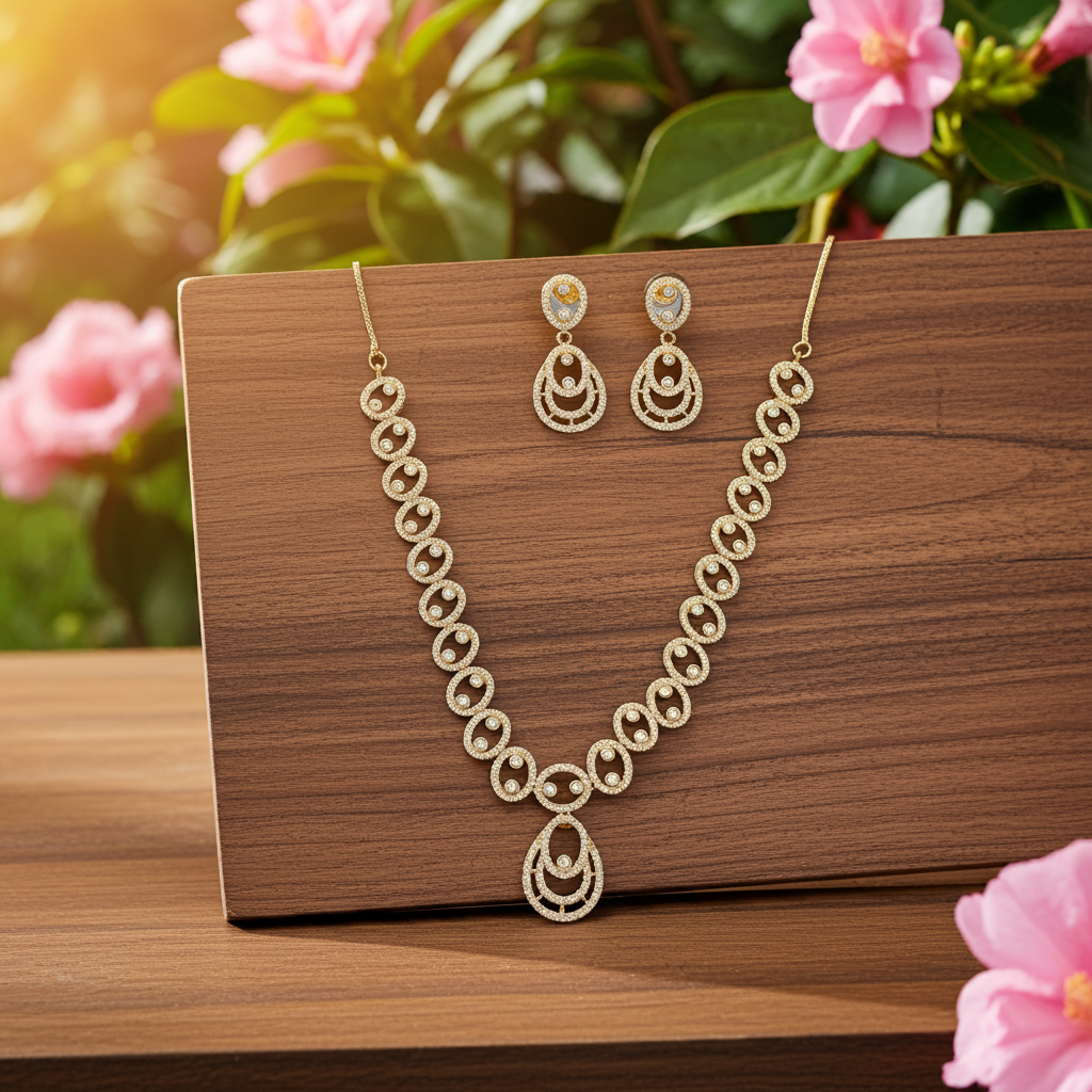 Gold Finish AD Stone Necklace Set  - OLYVRA