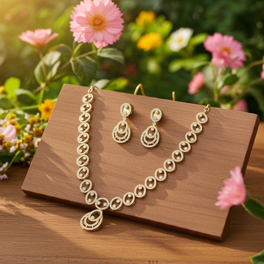 Gold Finish AD Stone Necklace Set  - OLYVRA