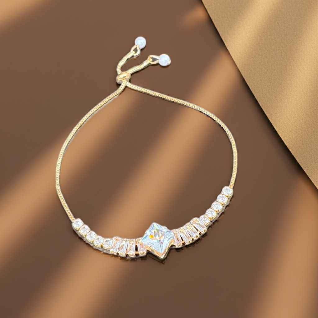 Gold-Tone Adjustable Bracelet with Square-Cut | Olyvra