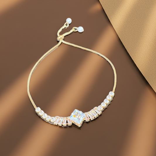 Gold-Tone Adjustable Bracelet with Square-Cut | Olyvra