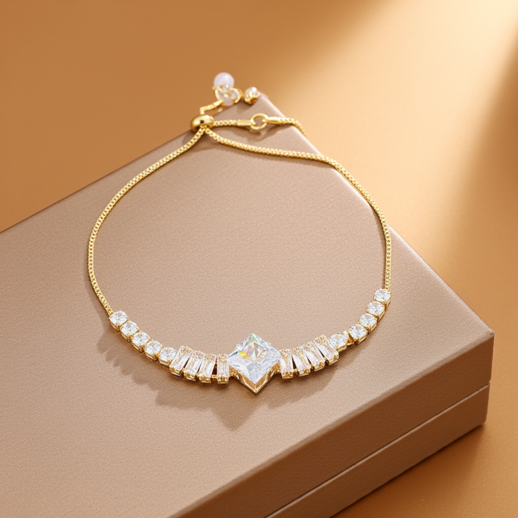 Gold-Tone Adjustable Bracelet with Square-Cut | Olyvra