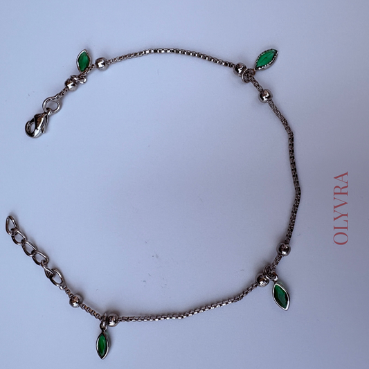 Silver-Tone Leaf Charm Bracelet with Green Accents