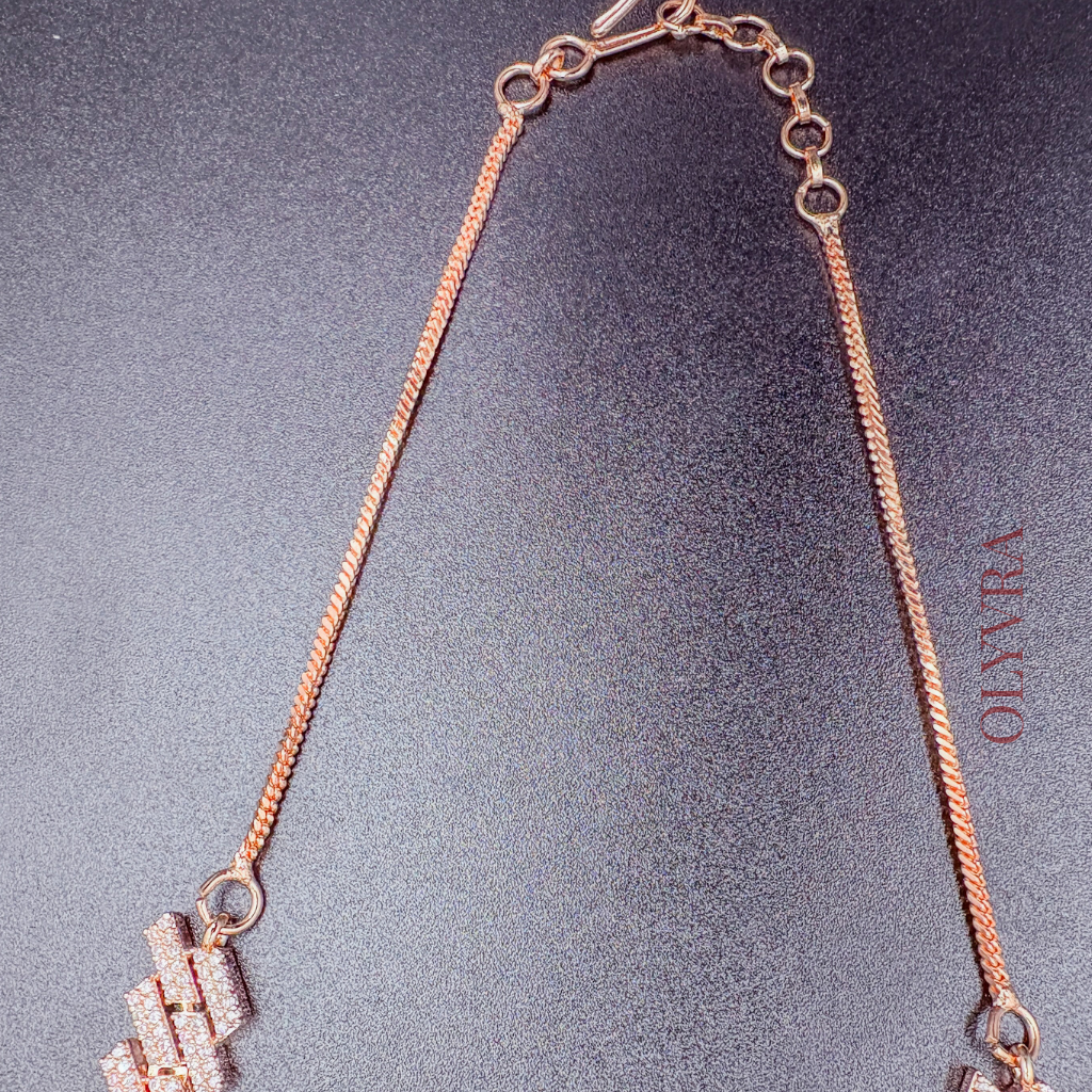 Sparkling AD Necklace with Matching Earrings – Rose Gold Finish | Olyvra