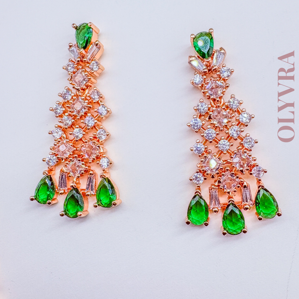 Rose Gold Plated AD & Emerald Green Necklace Set
