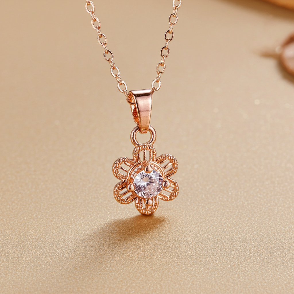 Rose Gold Flower Pendant |Olyvra