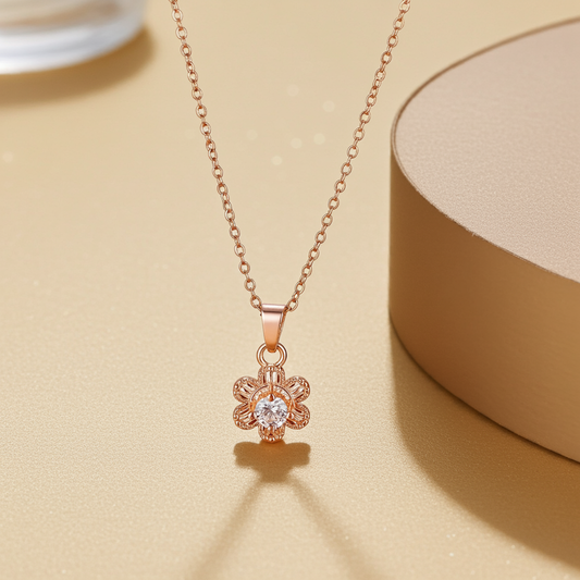 Rose Gold Flower Pendant |Olyvra