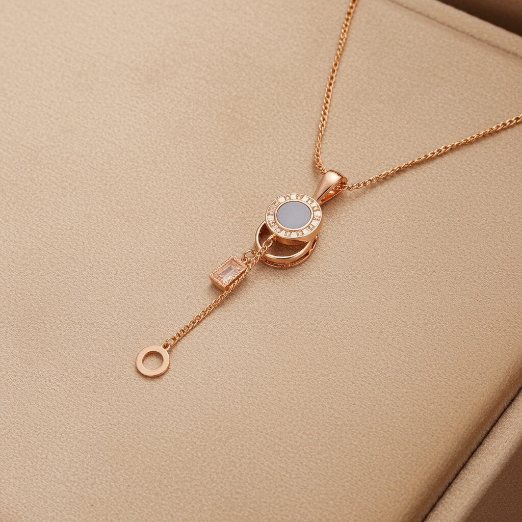 Rose Gold Roman Dial Pendant Necklace – Modern Minimal Design Olyvra