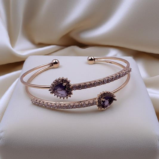 Rose Gold-plated  deep purple stones open bangle |Olyvra