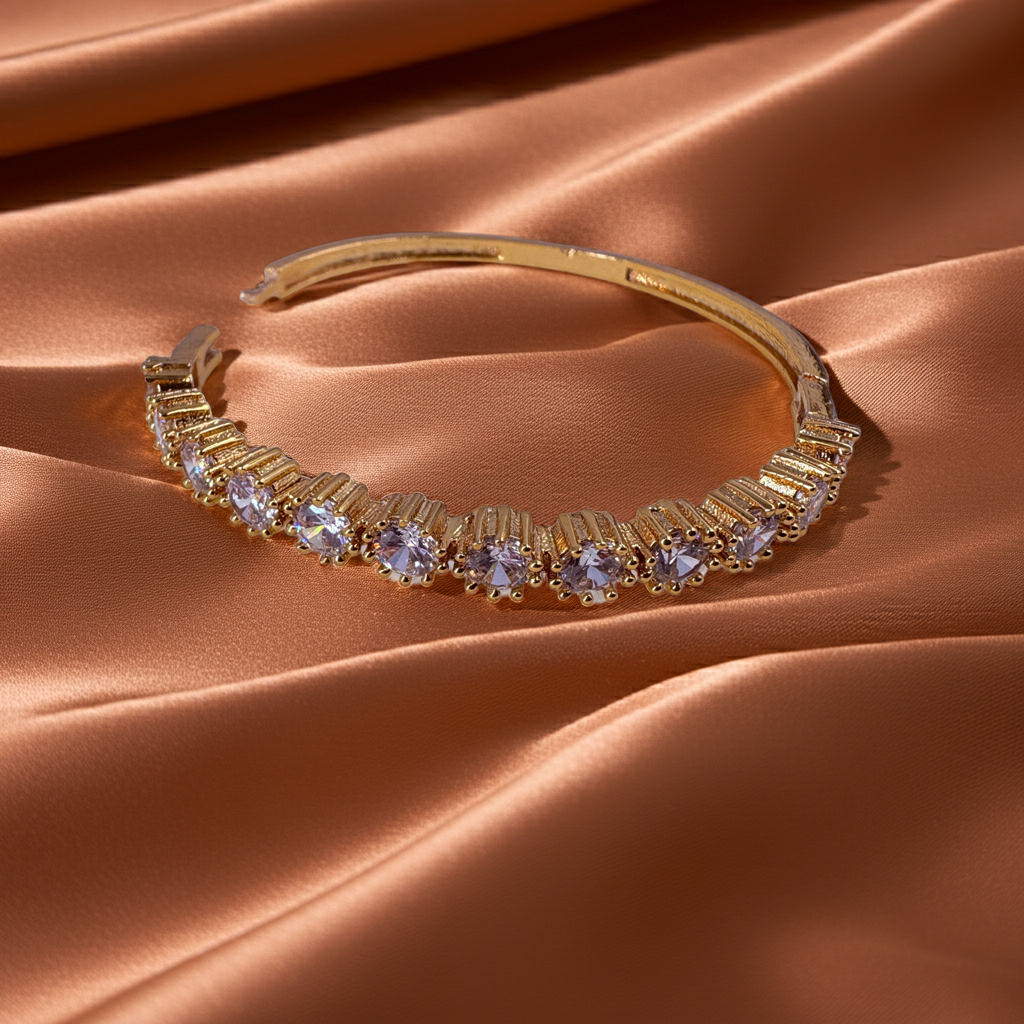 Gold-Plated Crystal Open Bangle