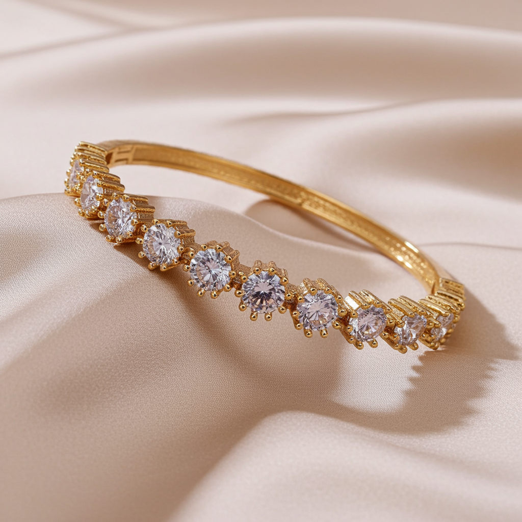Gold-Plated Crystal Open Bangle