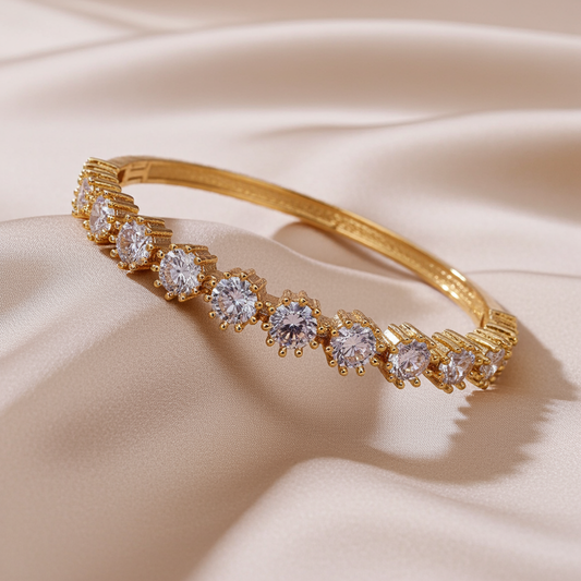 Gold-Plated Crystal Open Bangle