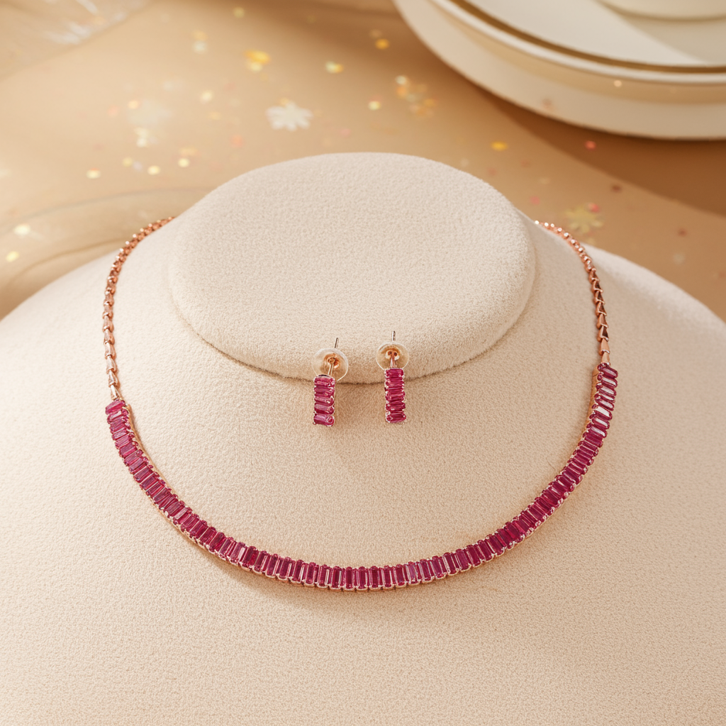 Ruby Pink Stone Necklace Set | Olyvra