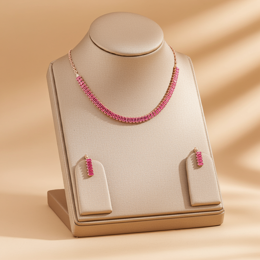 Ruby Pink Stone Necklace Set | Olyvra
