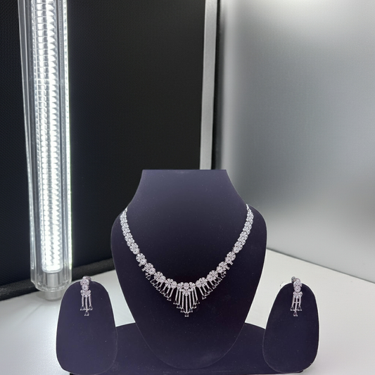 Silver Plated AD Stone Necklace & Earrings Set | Olyvra