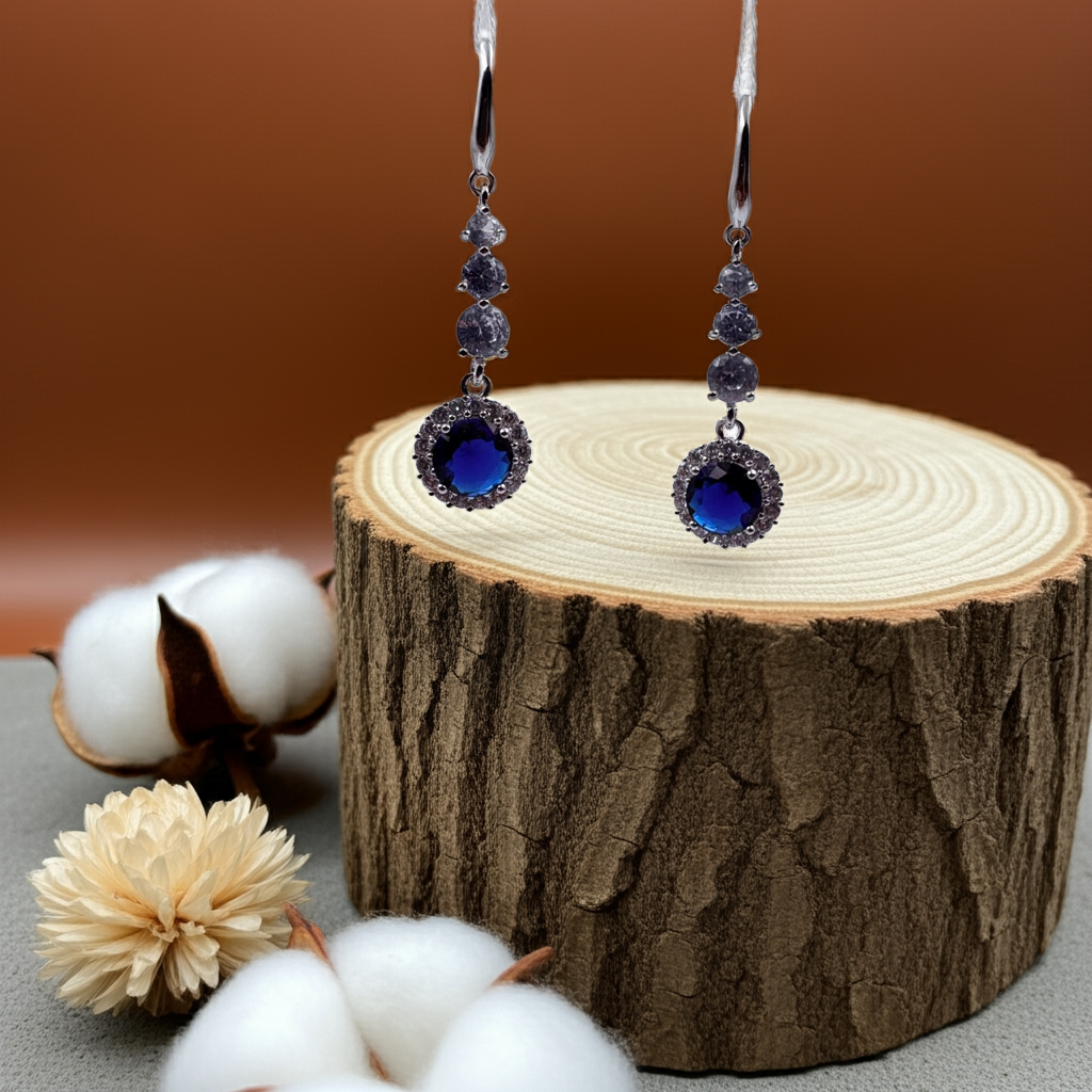 Silver-Plated Drop Earrings with Blue Stone | olyvra