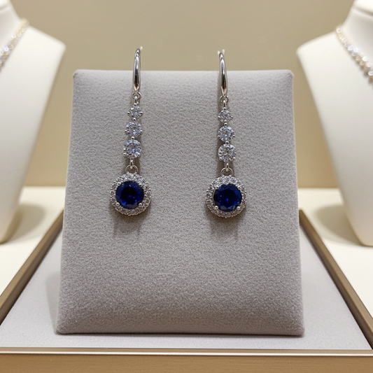 Silver-Plated Drop Earrings with Blue Stone | olyvra
