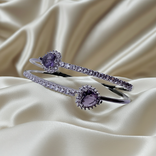 Silver-plated  deep purple stones open bangle |Olyvra