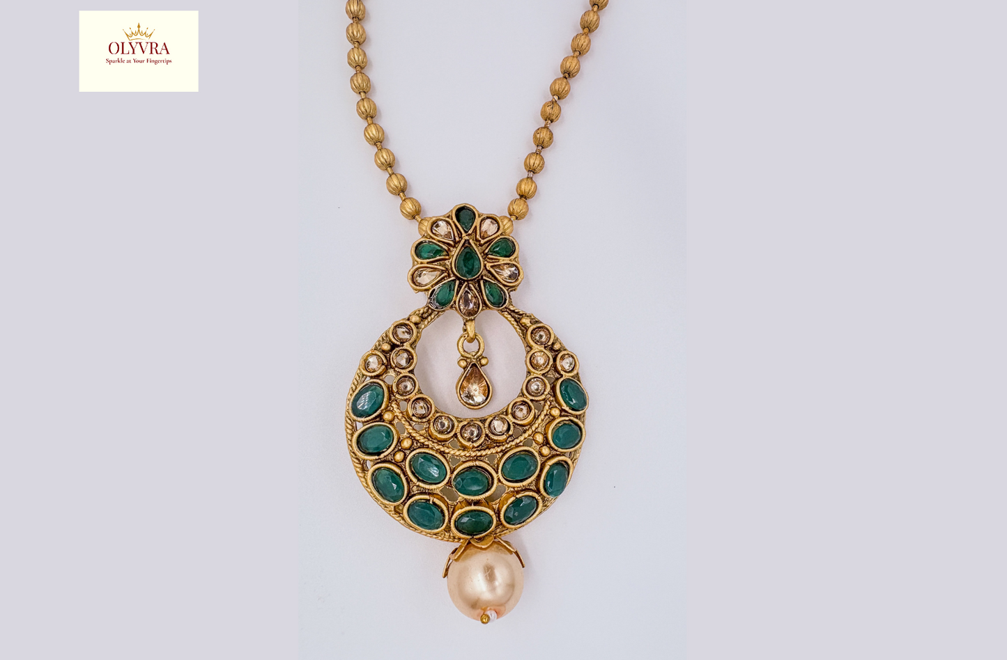 Gold-Toned Necklace & Earrings Set with Green Stones