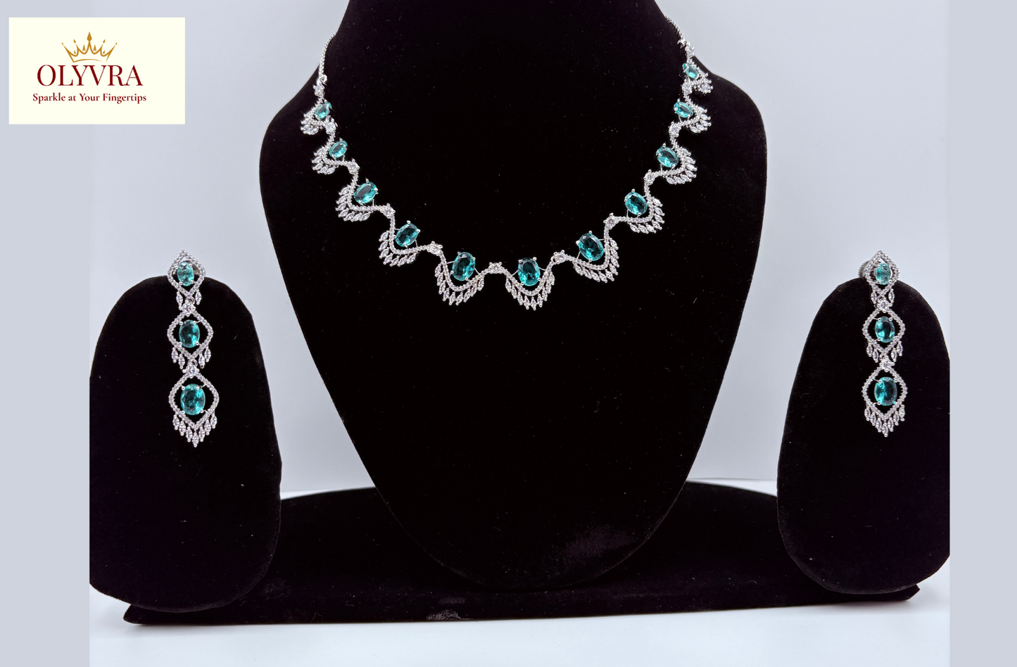 Emerald Green Stone Necklace & Earrings Set | Olyvra
