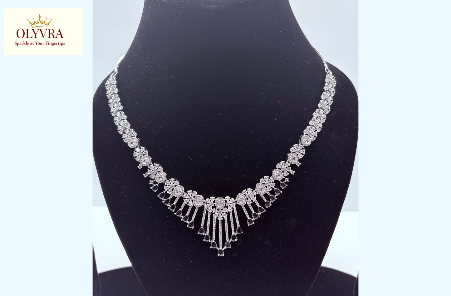 Silver Plated AD Stone Necklace & Earrings Set | Olyvra