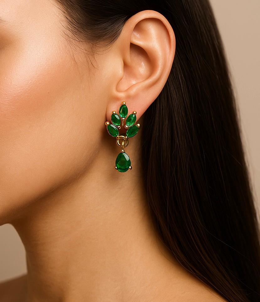 Elegant Gold-Plated Green AD Earrings