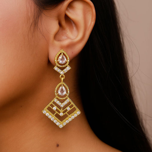 Gold-Plated Geometric AD Drop Earrings