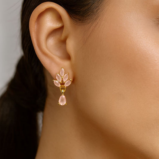 Elegant Pink Stone Gold-Plated Drop Earrings